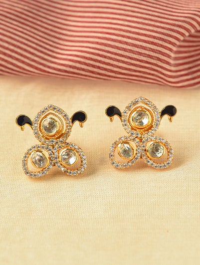 Women Gold Push Back Silver Studs