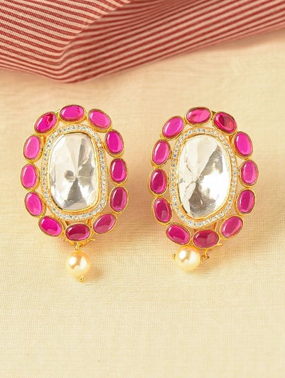 Women Gold Push Back Silver Studs