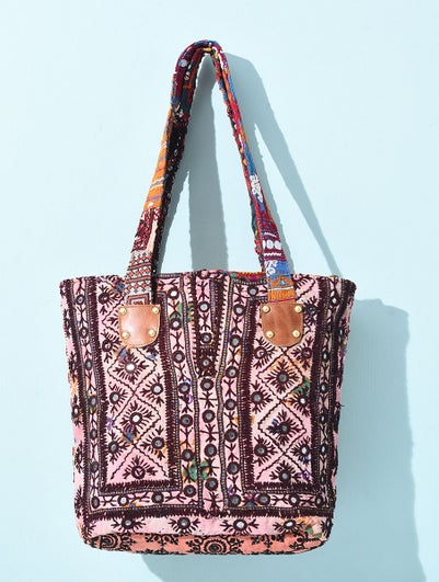 Women Multicolored Vintage Rabari Embroidered Cotton Tote Bag