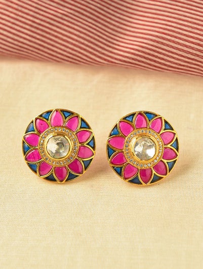 Women Gold Push Back Silver Studs