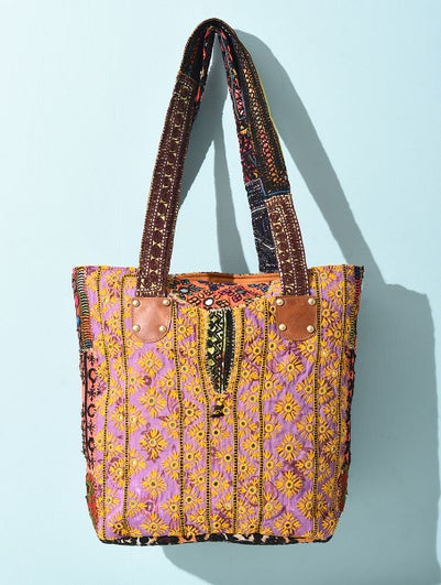 Women Multicolored Vintage Rabari Embroidered Cotton Tote Bag