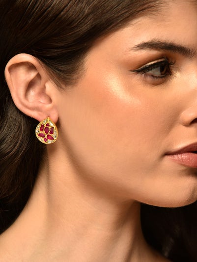 Women Multicolour Push Back Silver Earring