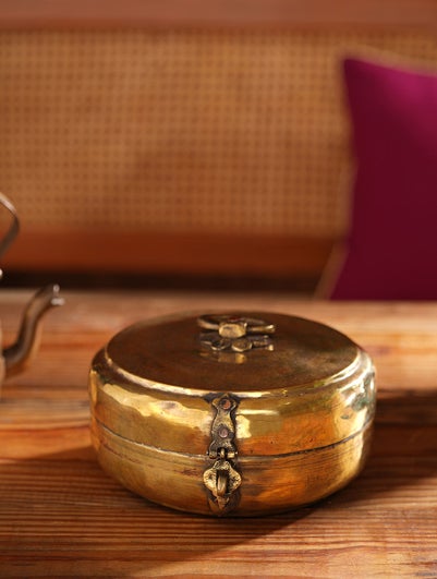 Unisex Antique Golden Vintage Brass Storage Box