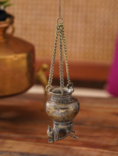 Unisex Handcrafted Vintage Brass Ganga Jal Lota With Chain