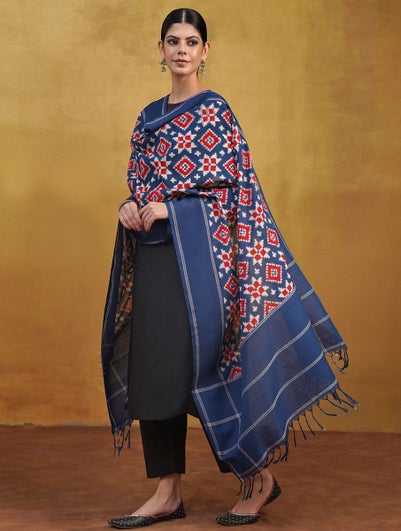 Women Blue Cotton Teliarumal Dupatta