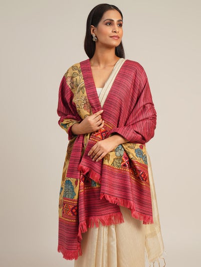 Women Multicolour Kalamkari Wool Shawl