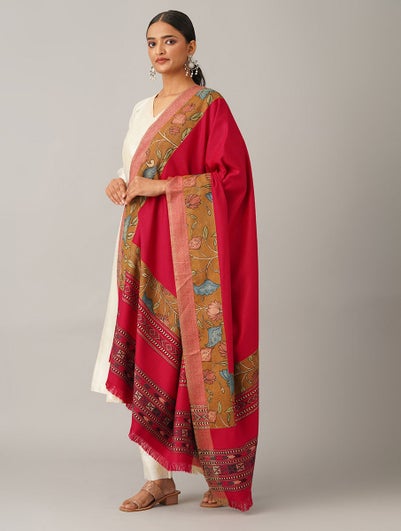 Women Multicolour Kalamkari Wool Shawl