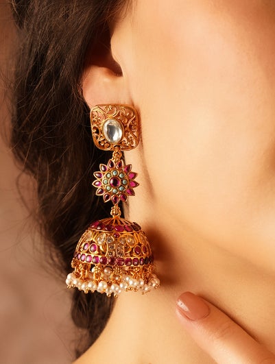 Women Gold Push Back Silver Jhumki