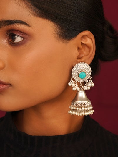 Women Silver Tone Jhumki Earrings