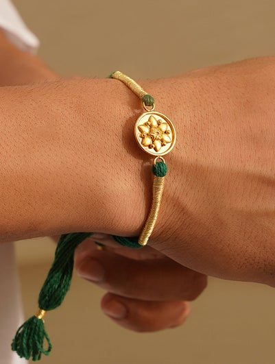 Women Gold Tone Silver Rakhi In A Gift Box