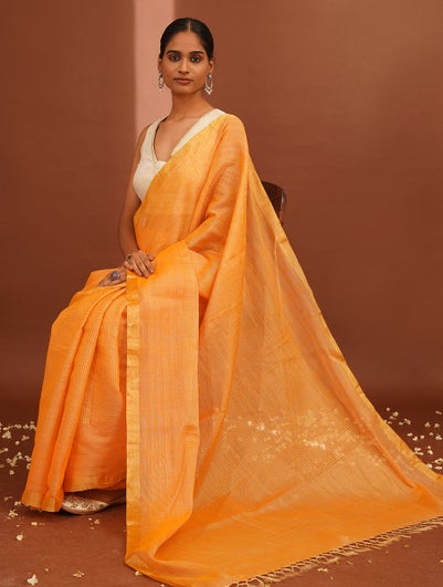 Women Yellow Handwoven Silk Saree