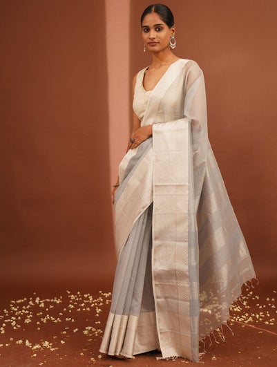 Women Grey Handwoven Cotton Silk Saree