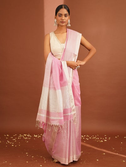 Women Pink Handwoven Cotton Silk Saree