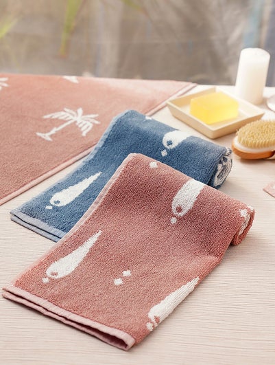 Unisex Pink And Blue Jacquard Cotton Hand Towels (Set Of 2)