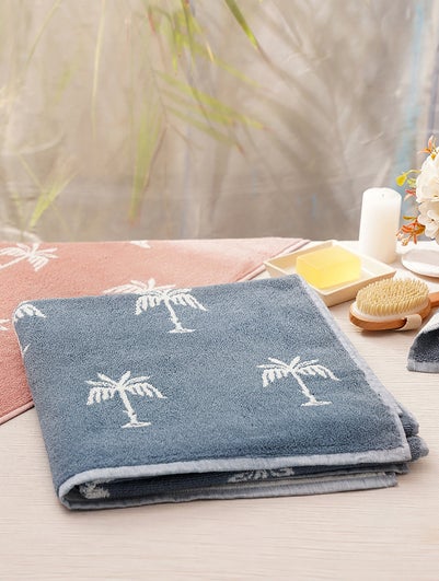 Unisex Blue Jacquard Cotton Bath Towel