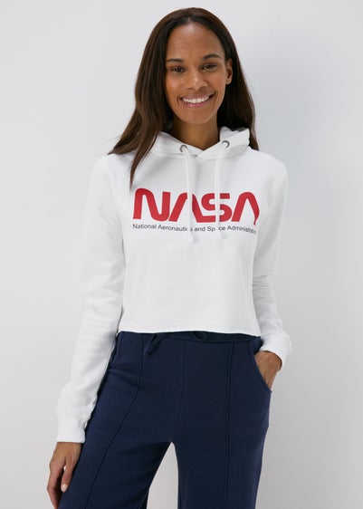 NASA White Crop Hoodie