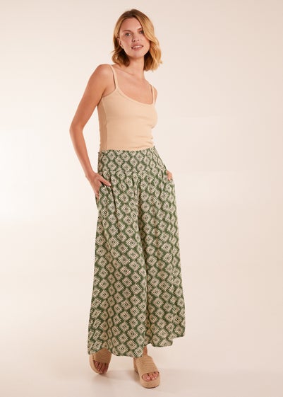 Shirred Waist Wide Leg Aztec Trouser