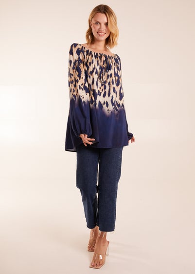 Blue Vanilla Bardot Leopard Print Wide Sleeve Top - One Size