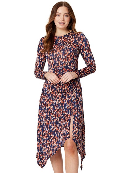 Izabel London Blue Printed Hanky Hem Midi Dress