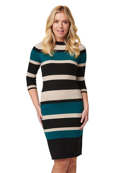 Izabel London Black Striped Bodycon Short Knit Dress - Size 10