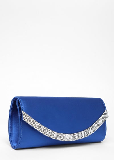 Quiz Blue Satin Embellished Clutch Bag