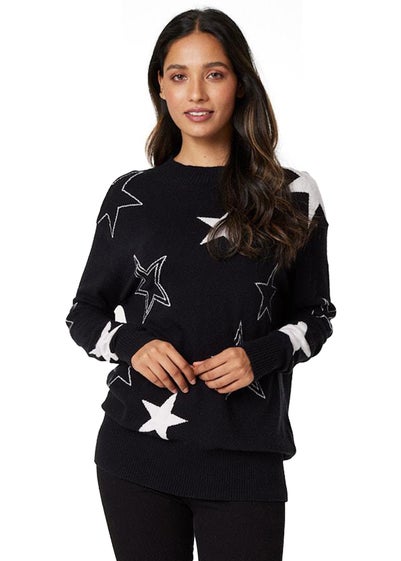 Izabel London Black Star Print Relaxed Fit Knit Top