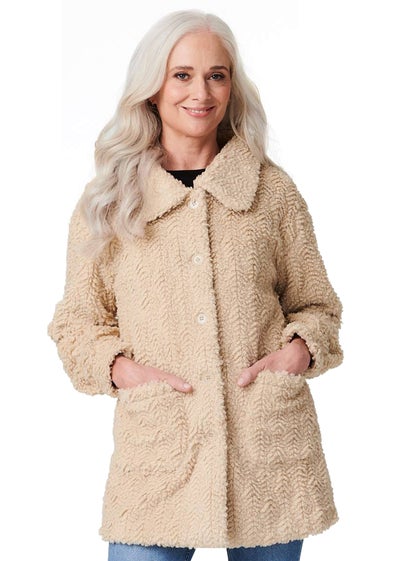 Izabel London Beige Textured Faux Fur Teddy Coat