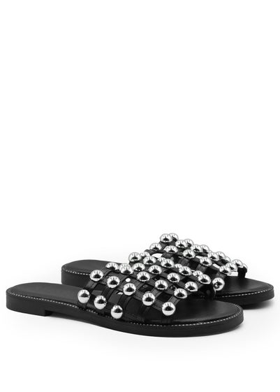 Where's That From Black Pu Kelly Sliders With Studded Detailing