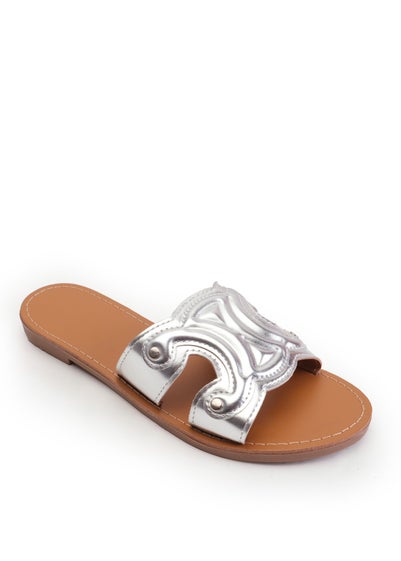 Where's That From Silver Norah Single Cut Out Band Sliders