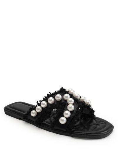 Where's That From Black Pu Vivienne Sandal With Pearl Detail