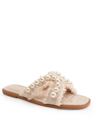 Where's That From Nude Pu Vivienne Sandal With Pearl Detail