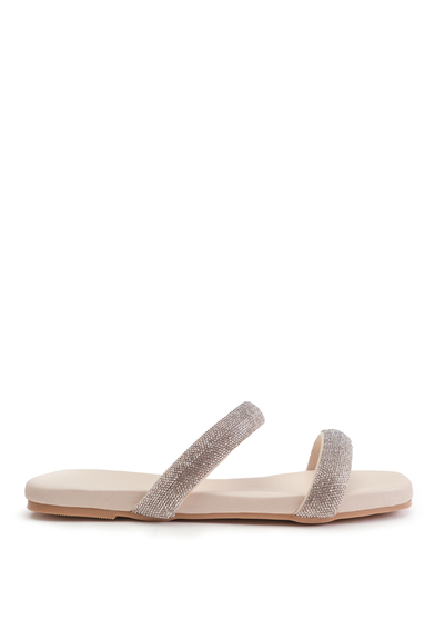 Where's That From Cream Pu Yakirah Diamante Flatform Sliders