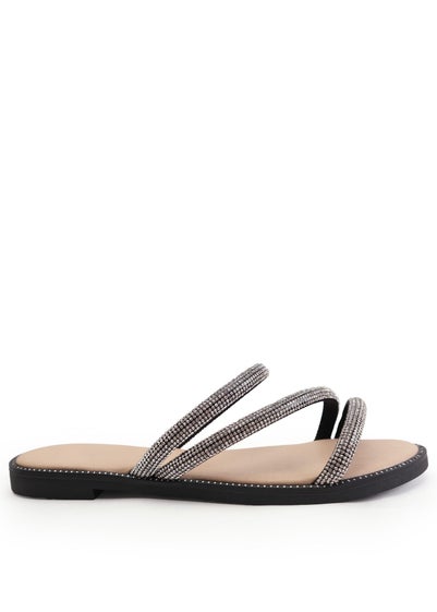 Where's That From Black Palmira Diamante Flatform Strappy Sandals