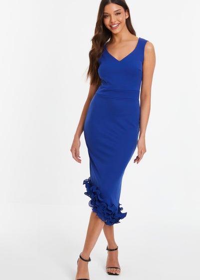Quiz Blue Ruffle Hem Midi Dress - Size 14