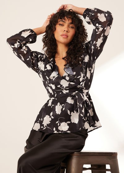 Quiz Black Floral Frill Peplum Top