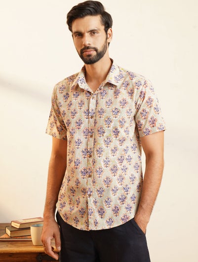 Men Multicolour Cotton Printed Shirt Collar Regular Fit Shirt - 38