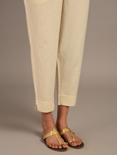 Women Ivory Flax Solid Ankle Length Regular Fit Pant - XS