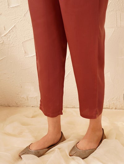 Women Red Modal Printed Ankle Length Regular Fit Pant - XS