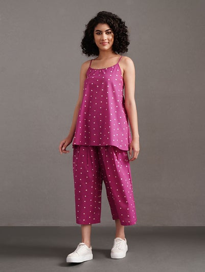 Women Pink Cotton Printed Ankle Length Regular Fit Pant - XS