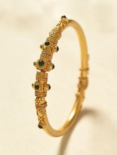 Unniyarcha Unniyarcha Women Green Gold Plated Silver Bangle With Semi Precious Stone (Size - 2/4)