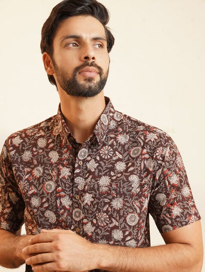 Men Multicolour Cotton Printed Shirt Collar Regular Fit Shirt - 38