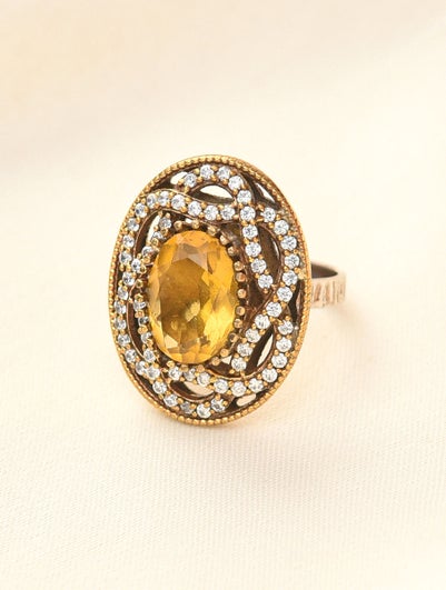 Women Silver Non Adjustable Gold Plated Silver Ring - 7