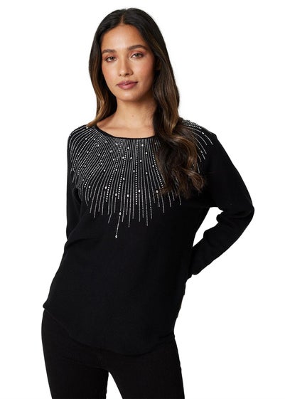 Izabel London Black Embellished Front Knit Jumper