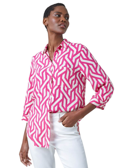 Roman Pink Geometric Print Longline Shirt