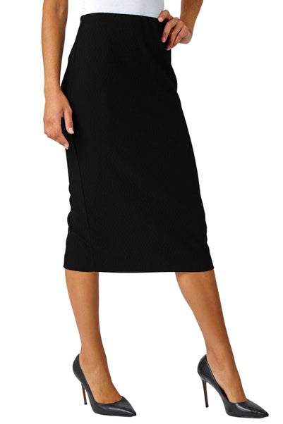 Roman Black Jersey Textured Elastic Waist Pencil Skirt