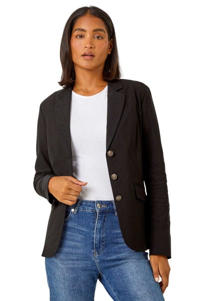 Roman Black Button Detail Stretch Blazer