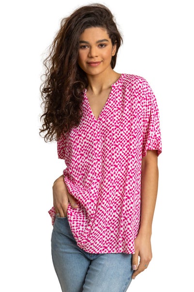 Roman Cerise Spot Print V-Neck Tunic Top