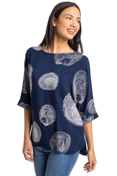 Roman Navy Linear Abstract Print Tunic Top