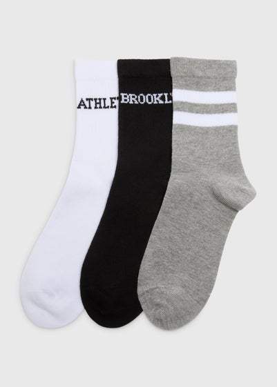 3 Pack White Black & Grey Sports Socks