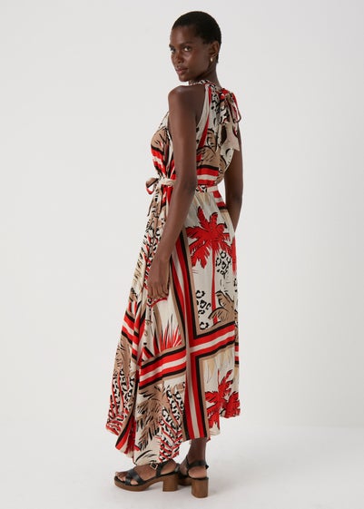 Multicolour Scarf Print Halterneck Midi Dress